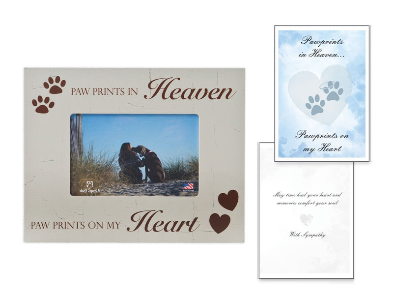 [Australia] - Dog Speak "Paw Prints in Heaven Horizontal Dog Picture Frame & Sympathy Card Gift Bundle 