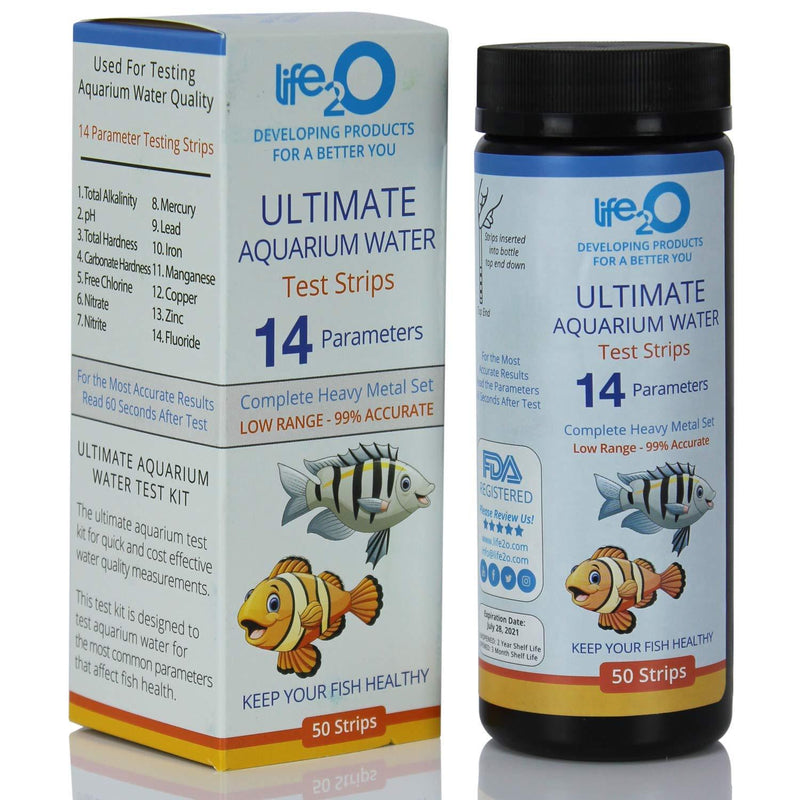 [Australia] - ULTIMATE 14-in-1 Aquarium Test Kit with Trace Heavy Metals | 50 Water Testing Strips for Fresh-Water or Salt-Water Aquarium, Fish-Tank, Reef & Pond | Alkalinity, pH, Nitrate, Carbonate Hardness & More 