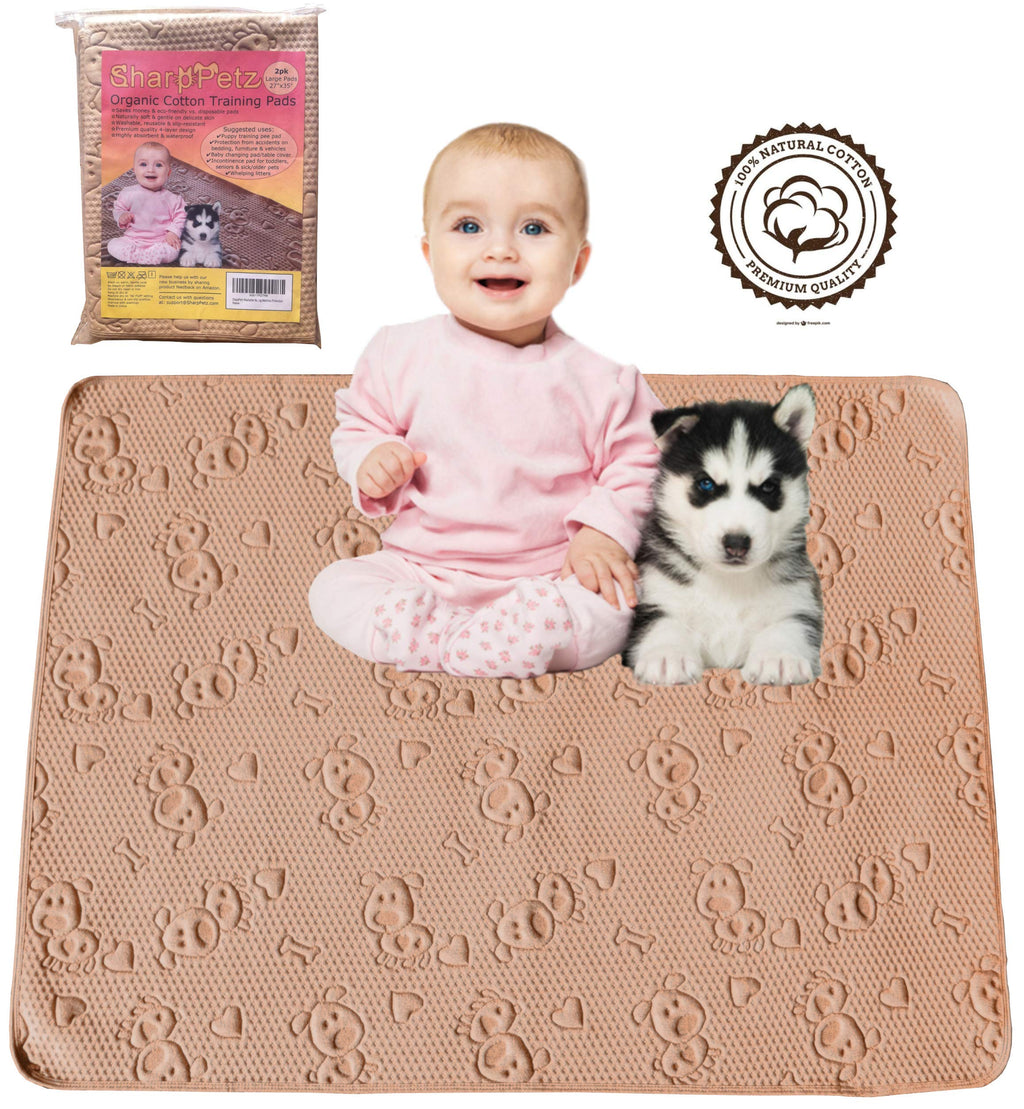 [Australia] - SharpStuff Reusable Potty Training Pee Pads for Puppy Dog Pet & Baby Washable Organic Cotton Waterproof 2pk Large (27"x35") Mats for Housebreaking Whelping Travel & Incontinence Bed Mattress Protector 