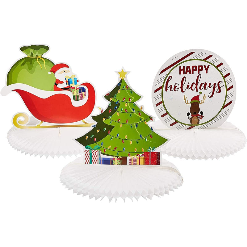 Juvale Christmas Honeycomb Decorations, Santa Sleigh, Christmas Tree, Happy Holidays (12 x 11 in, 3 Pack) - PawsPlanet Australia