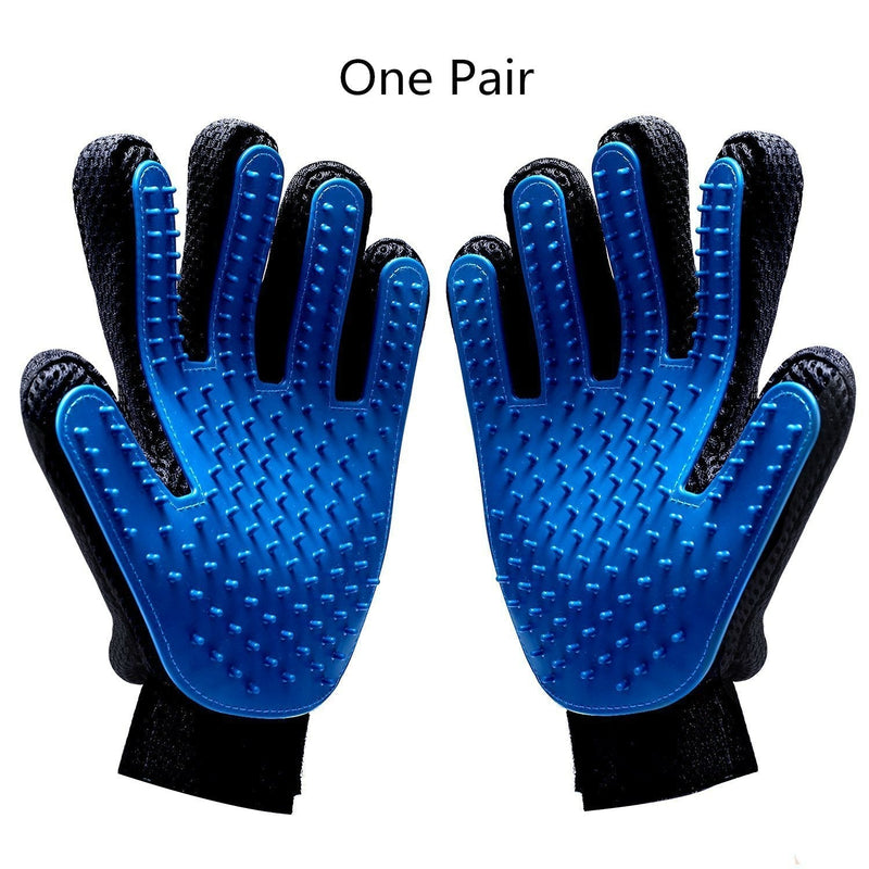 [Australia] - Pet Hair Products - Pet Grooming Gloves & Pet Grooming Brush with Massage Pet Hair Remover for Dogs Cats Long & Short Fur Blue, Perfect Massage Petting Tool for Cats, Dogs & Horses (Blue, 1 Pair) 