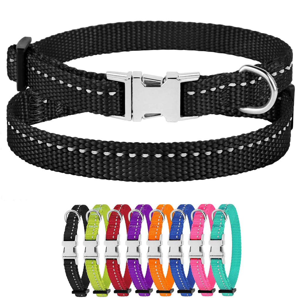 [Australia] - CollarDirect Reflective Dog Collar with Buckle Adjustable Safety Nylon Collars for Dogs Small Medium Large Pink Black Red Blue Purple Green Orange Neck Fit 7"-11" 