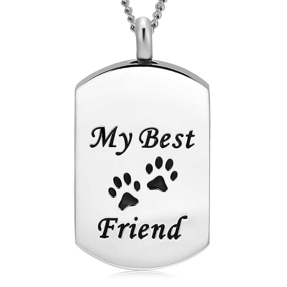 [Australia] - Yinplsmemory Custom Photo Cremation Jewelry Urn Necklace for Ashes Pet Paw Print Dog Tag Memorial Ash Keepsake Jewelry for Human Pet Ashes Necklace Silver 