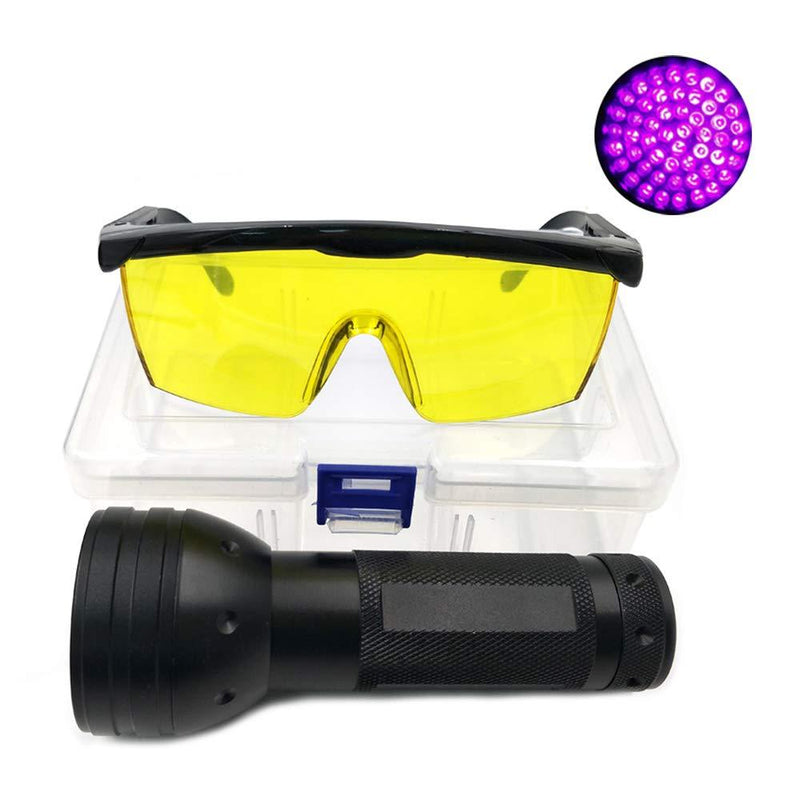 [Australia] - Nikauto UV Flashlight Black Light 51 LED Flashlight and UV Protective Glasses Goggles Detector Tool for Detecting pet Cat Dog Urine Repairing car Checking Money 