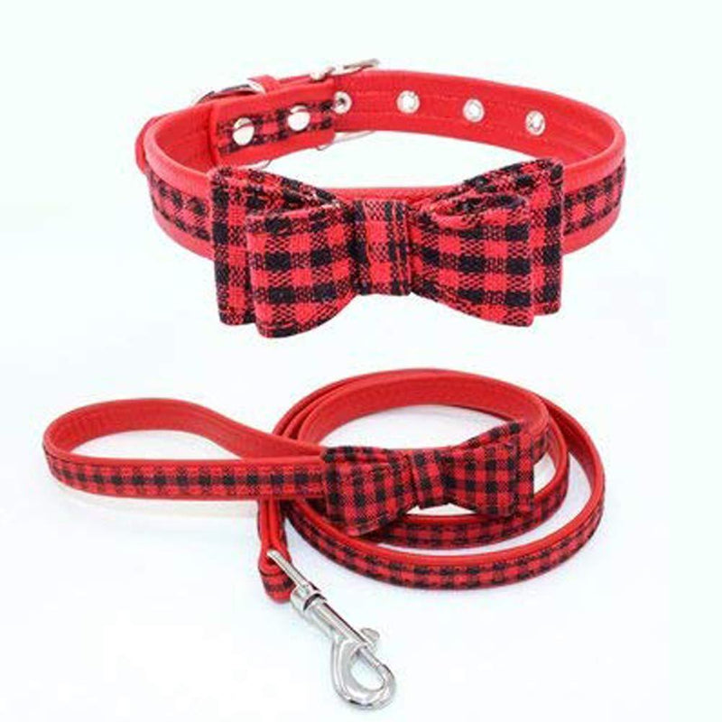 [Australia] - PETCARE Bow Tie Dog Collar and Leash Set Cute Fancy Soft Leather Adjustable Pet Collar for xs Small Medium Dogs Cats Girl Boy Pulling Walking S Red/Black 