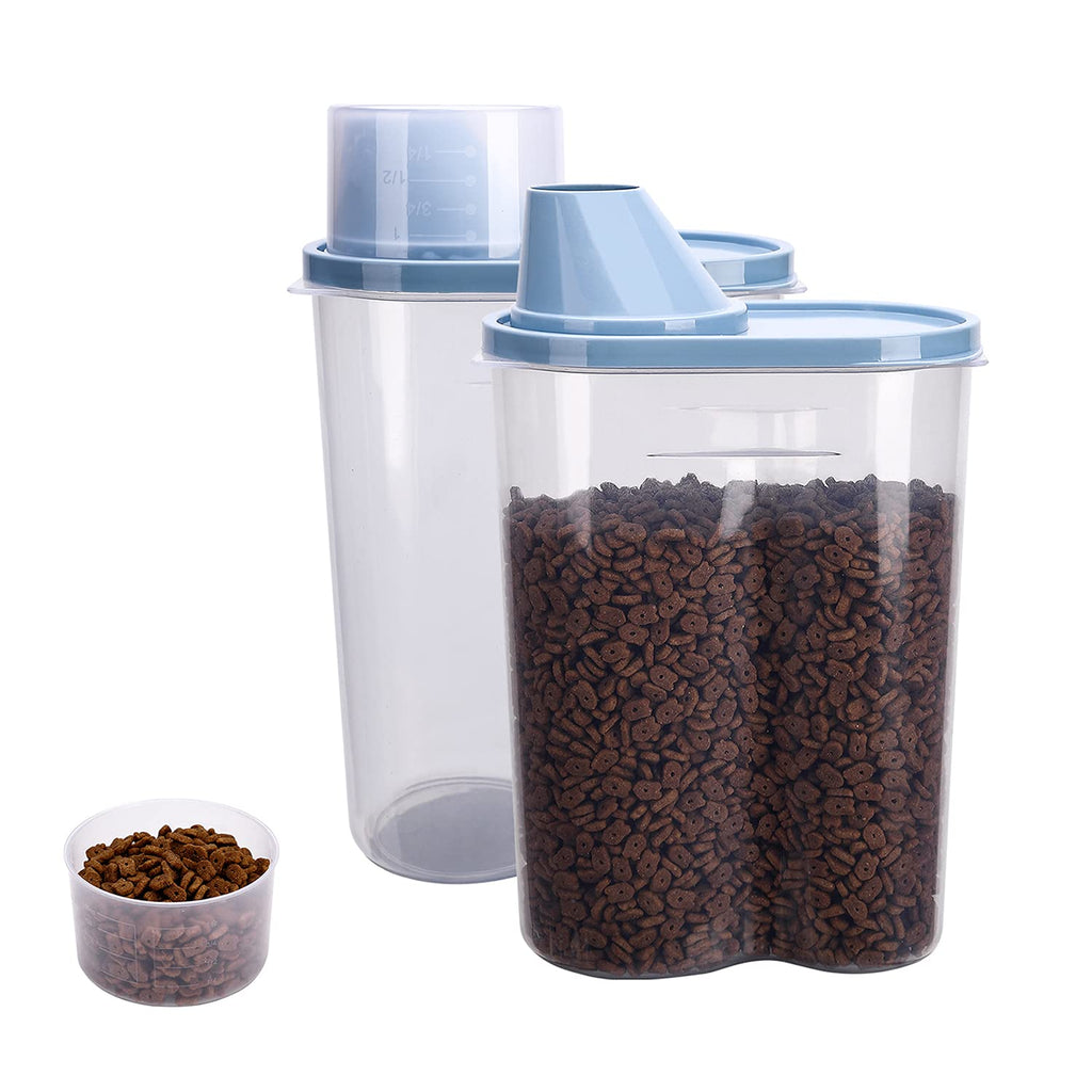 GreenJoy 2 Pack 2lb/2.5L Pet Food Storage Container with Measuring Cup, Can Covers and Bowl for Small Dog, Cat, Waterproof-BPA Free Blue - PawsPlanet Australia