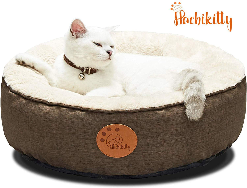 [Australia] - HACHIKITTY Washable Donut Cat Bed Round, Cat Beds Indoor Cats Medium, Small Cat Bed Machine Washable M (18inch) Brown 