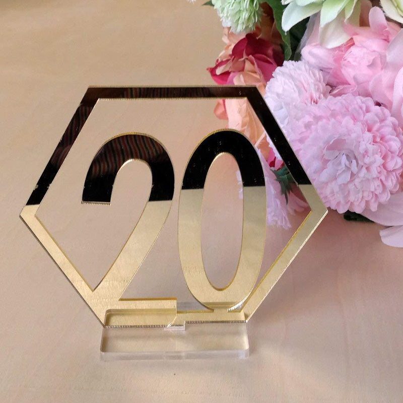 Velidy Table Numbers,1-20Wedding Acrylic Standing Table Numbers with Holder Base for Wedding, Party, Events or Catering Decoration (Gold) Gold - PawsPlanet Australia