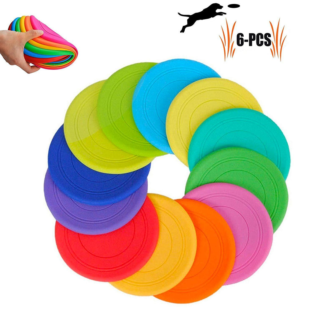 [Australia] - TEESUN Dog Frisbee Training Toys Flying Discs Flyer Silicone for Big Small Dogs Soft Tooth Resistant Rubber 6 Pack (Red Blue Green Yellow Orange) 