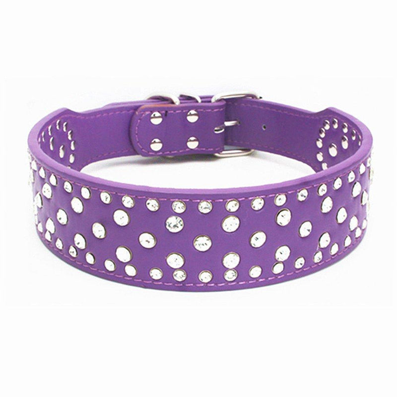 [Australia] - BTDCFY Rhinestones Dog Collars-2" Width Bling Crystal Diamond Studded Dog Collar PU Leather Pet Collar for Medium & Large Dogs XS(Neck 15"-18") purple 