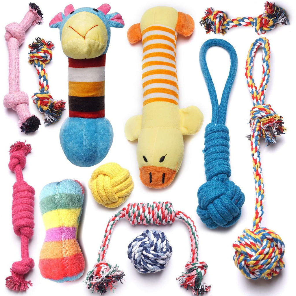 [Australia] - YUNKINGDOM (Pack of 12) Dog Rope Toys Squeaky Plush Dog Toys,Dog Chew Toys Set for Puppies and Small Dogs(Pack of 12) 