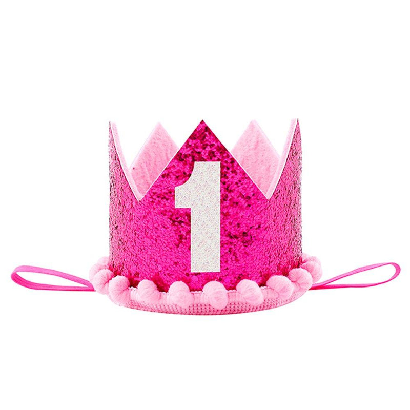 Petsidea Pet First 1 2 Birthday Crown Hat for Dog Doggy Cat Kitty Pig Birthday Party Photo Prop Giltter Hot Pink 1 - PawsPlanet Australia