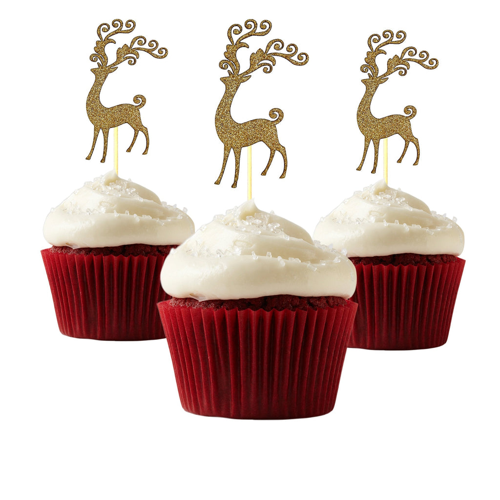 Tree Deer Xmas Cupcake Topper 12 pieces per Pack Cupcake Topper Decoration Card Stock Gold - PawsPlanet Australia