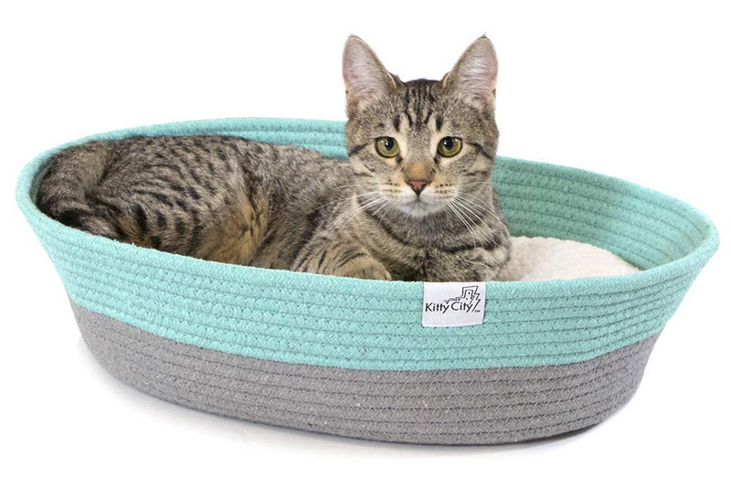 [Australia] - Kitty City Large Faux Leather Trimmed Felt Cat Cave, Cotton Rope Woven Cat Bed, Warm and Cozy cat Bed Cat Rope Bed 
