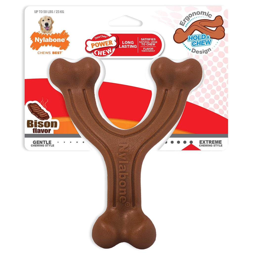 [Australia] - Nylabone Ergonomic Hold & Chew Wishbone Power Chew Durable Dog Toy Large/Giant - Up to 50 lbs. None 