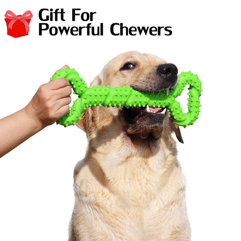 [Australia] - Hipat Dog Chew Toy for Aggressive Chewers, 13 Inch Large Solid Rubber Chew Toy with Soft Massaging Surface for Tooth Cleaning, Interactive Dog Tug Toy Green 