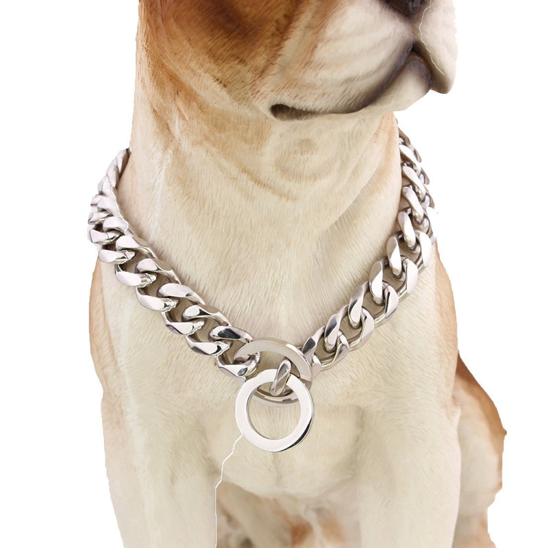 [Australia] - GZMZC 12/15/19mm Strong 316L Stainless Steel Curb Cuban Link Chain Dog Choker Collar 12-36inch 12mm width 26" recommend dog's neck:22" 