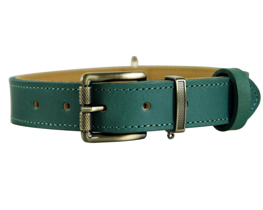 [Australia] - Tellpet Italy Full-Grain Leather Padded Dog Collar S, Neck(10-13 IN) Malachite Green 