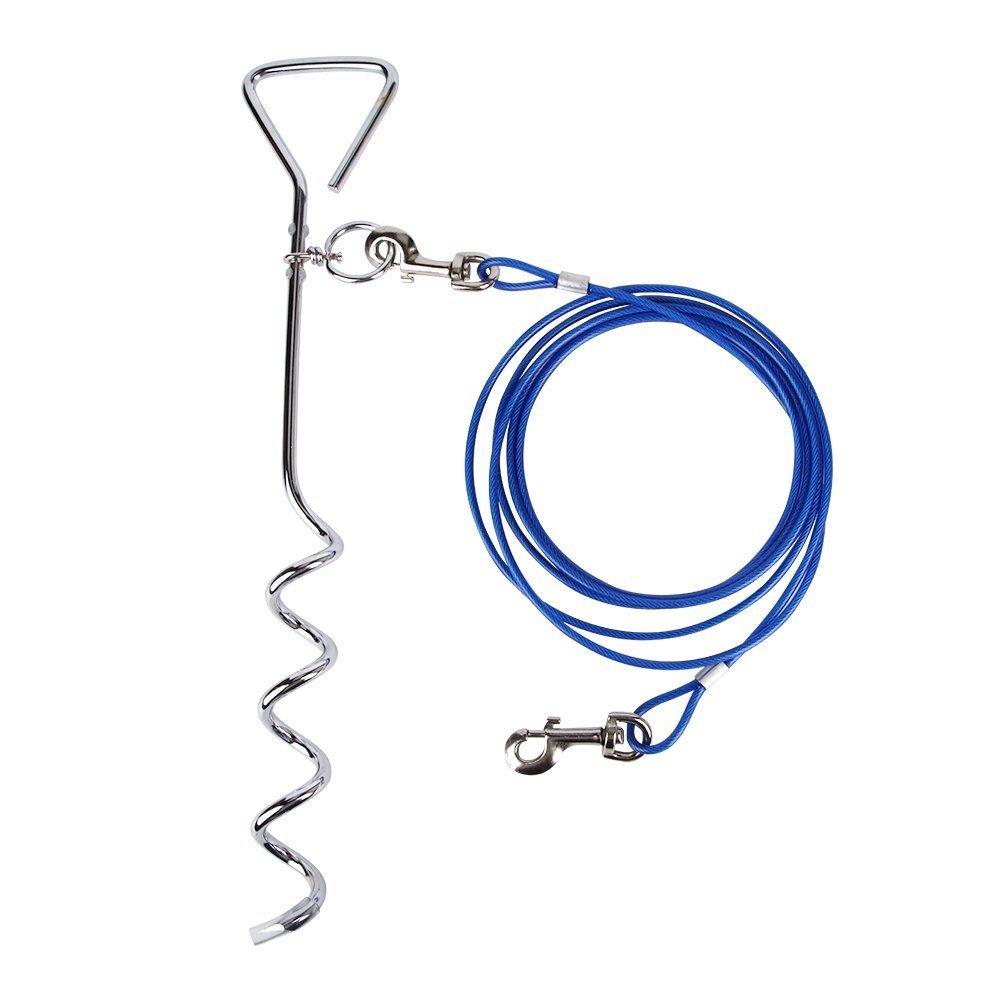 [Australia] - Petphabet Dog Stake with Tie Out Cable, 16 Inch Stake with 20-Feet Tie-Out Cable Heavy Duty for Small to Medium Dogs to Play … 20 Feet (For 80LB Dog) Blue 