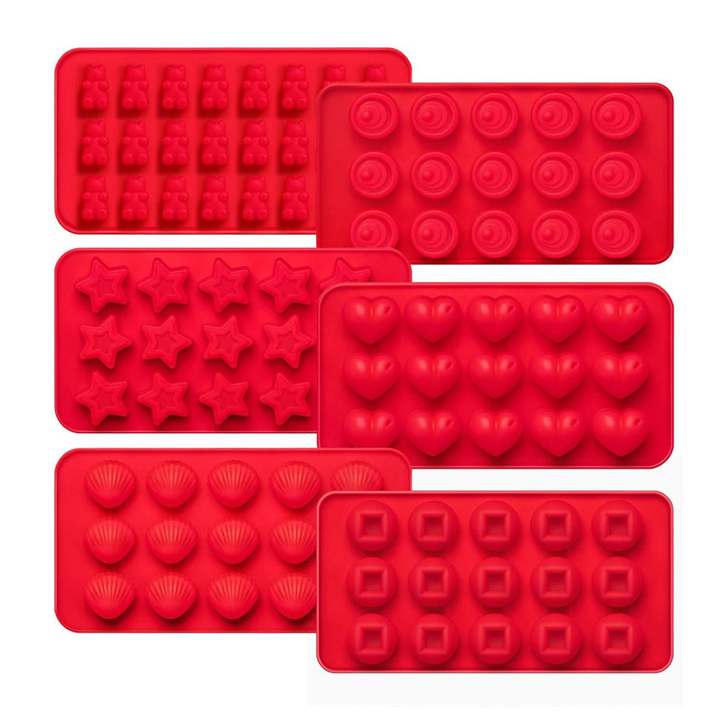 Kootek 6 Pieces Silicone Chocolate Molds, Reusable 90 Cavity Candy Making Mold Ice Cube Trays Candies Making Supplies for Chocolates Hard Candy Cake Decoration Soap Crayons Candles (Red) Red - PawsPlanet Australia