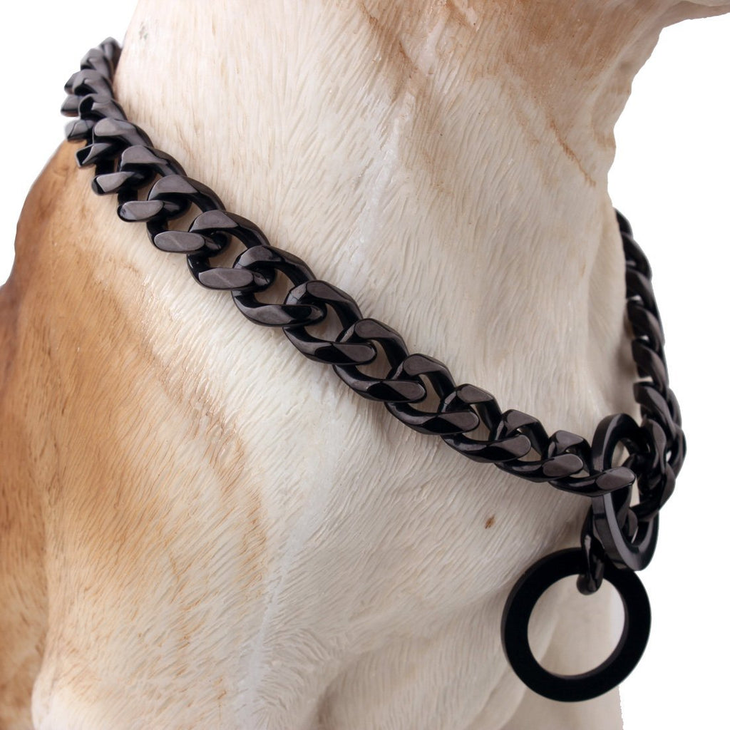 [Australia] - GZMZC 12/15/19mm Strong Black Stainless Steel Curb Chains Dog Pet Choker Collars Necklace 12-36inch 15mm width 22" recommend dog's neck:18" 