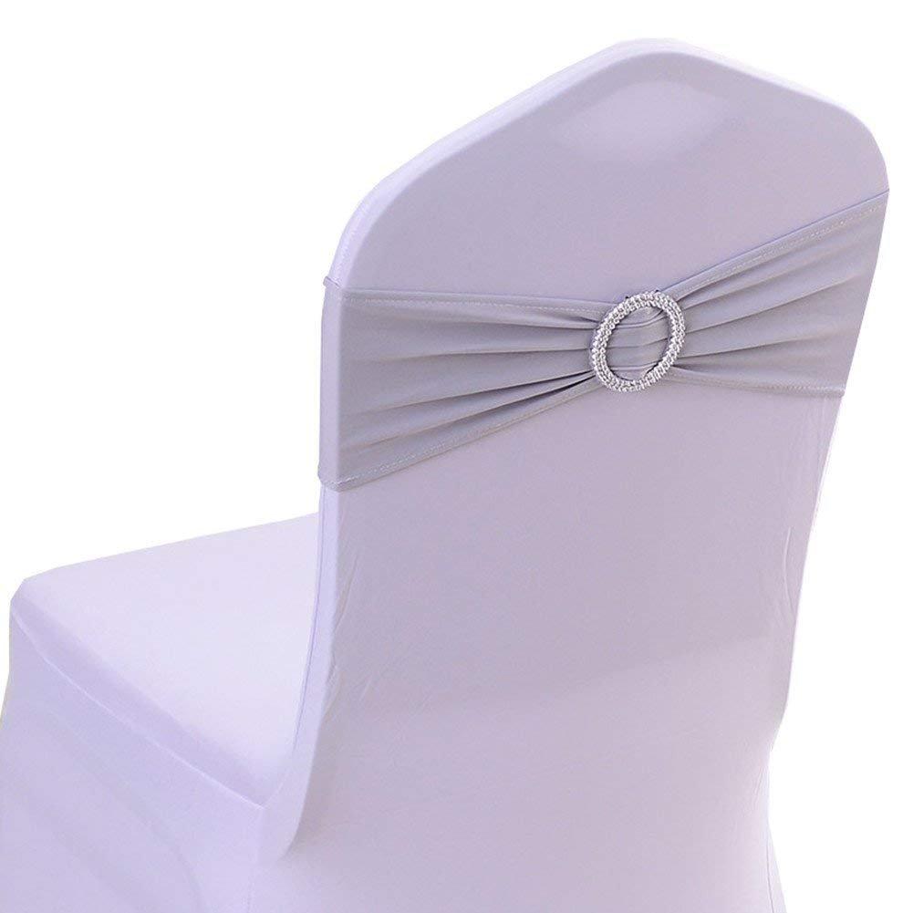 Tvoip 10PCS Chair Cover Stretch Band with Buckle Slider Sashes Bow Wedding Banquet Chair Decoration (Gray) Grey - PawsPlanet Australia
