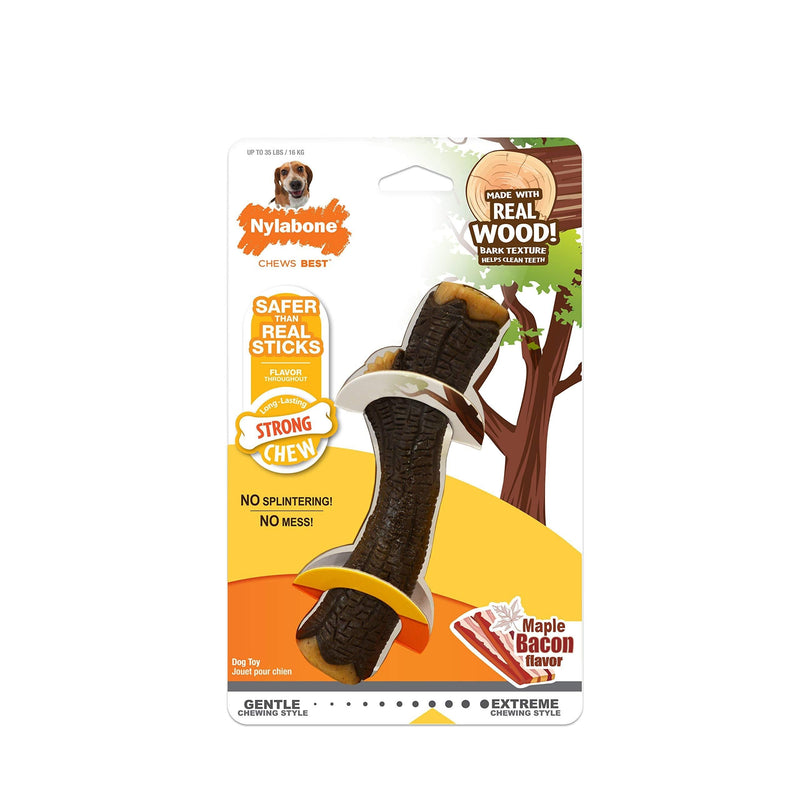 Nylabone Real Wood Stick Strong Dog Stick Chew Toy Medium/Wolf - Up to 35 lbs. Maple Bacon Flavor - PawsPlanet Australia