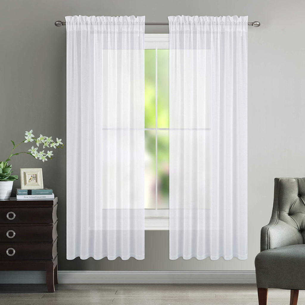 NICETOWN Sheer Curtain Panels for Dining Room, Semi Voile Drapes Faux Linen Sheer Curtains for Patio Glass Door, 55 inches Wide x 72 inches Long, White, 2 Panels W55 x L72 - PawsPlanet Australia