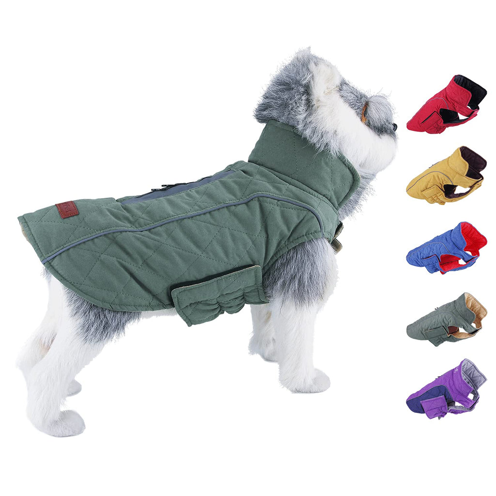 ThinkPet Dog Cold Weather Coats - Cozy Waterproof Windproof Reversible Winter Dog Jacket, Thick Padded Warm Coat Reflective Vest Clothes for Puppy Small Medium Large Dogs XS(Back 11", Chest 15-17", Neck 15") Green - PawsPlanet Australia