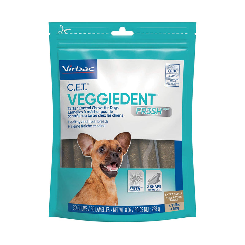 Virbac CET VEGGIEDENT FR3SH Tartar Control Chews for Dogs X-Small (Pack of 30) - PawsPlanet Australia