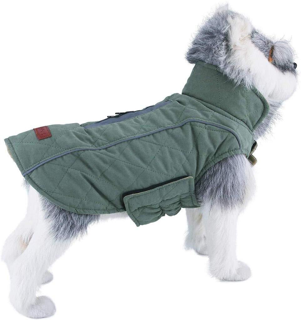 [Australia] - ThinkPet Warm Reversible Dog Coat - Thick Padded Comfortable Winter Dog Jacket, Reflective Safey Dog Vest L(Back 17 in, Chest 22 -24 in) Green 