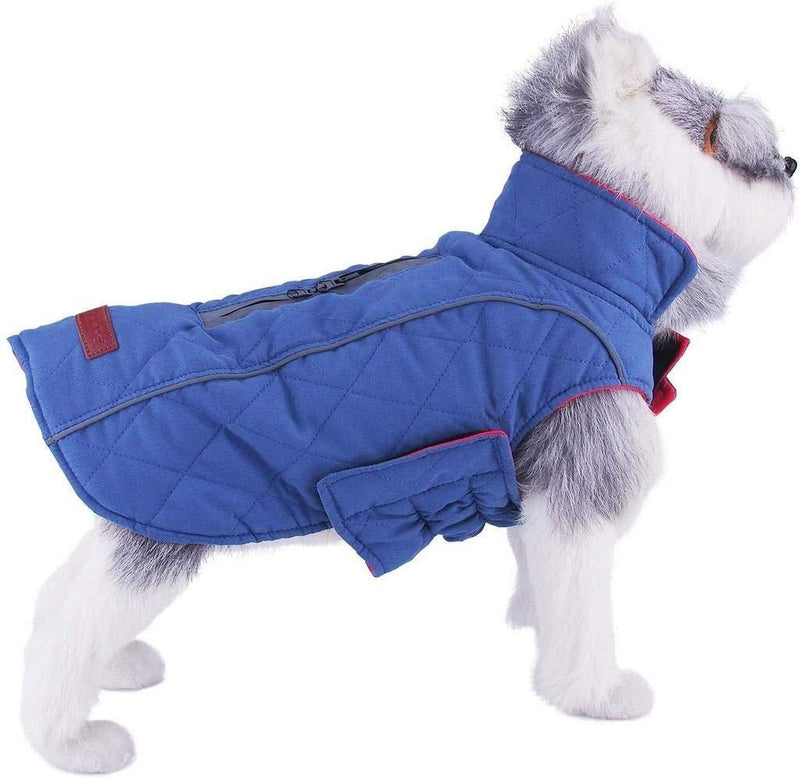 ThinkPet Warm Reversible Dog Coat - Thick Padded Comfortable Winter Dog Jacket, Reflective Safey Dog Vest XS(Back 11.5 in, Chest 15.5-19.5 in) Blue - PawsPlanet Australia