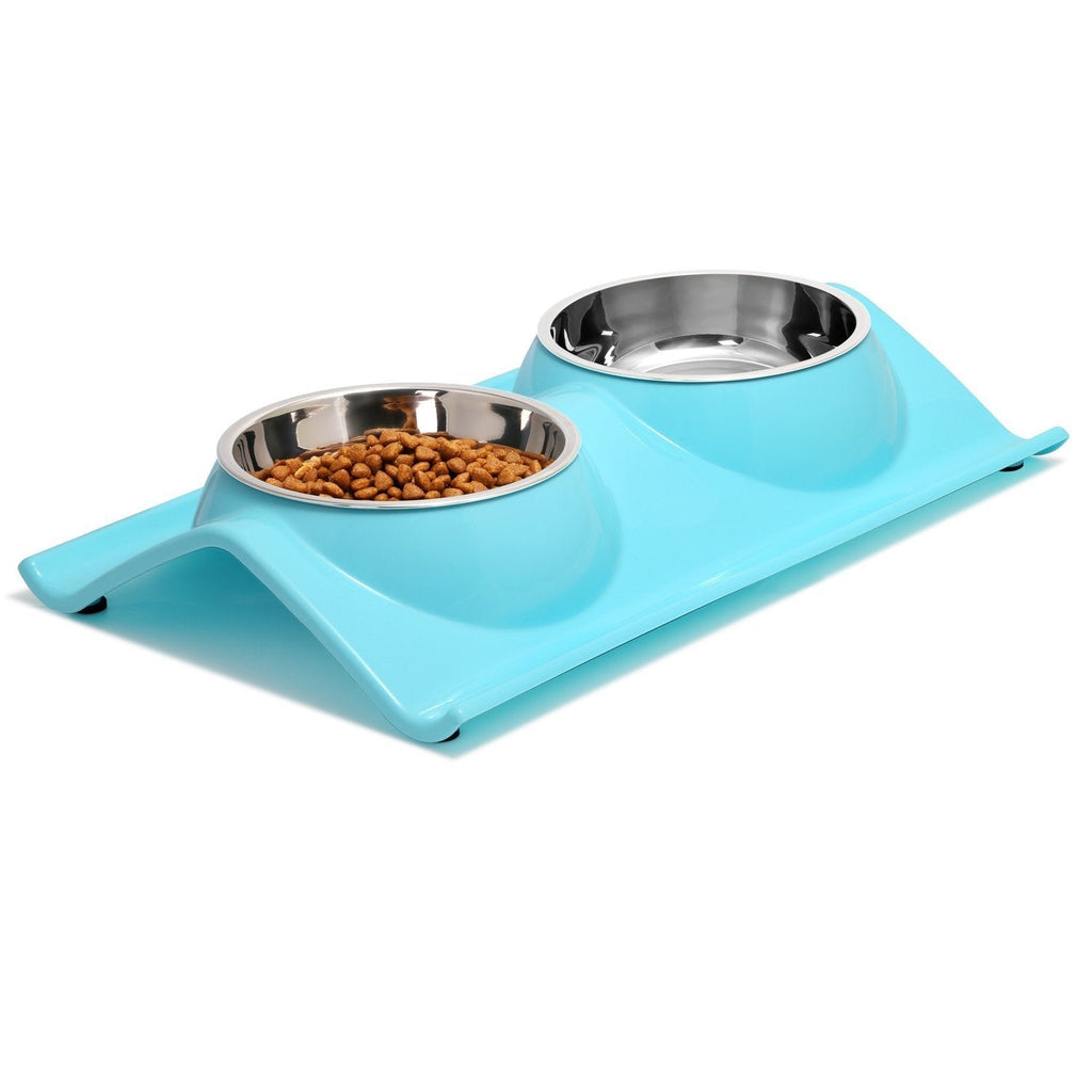 [Australia] - UPSKY Double Dog Cat Bowls Premium Stainless Steel Pet Bowls No-Spill Resin Station, Food Water Feeder Cats Small Dogs Sky Blue 