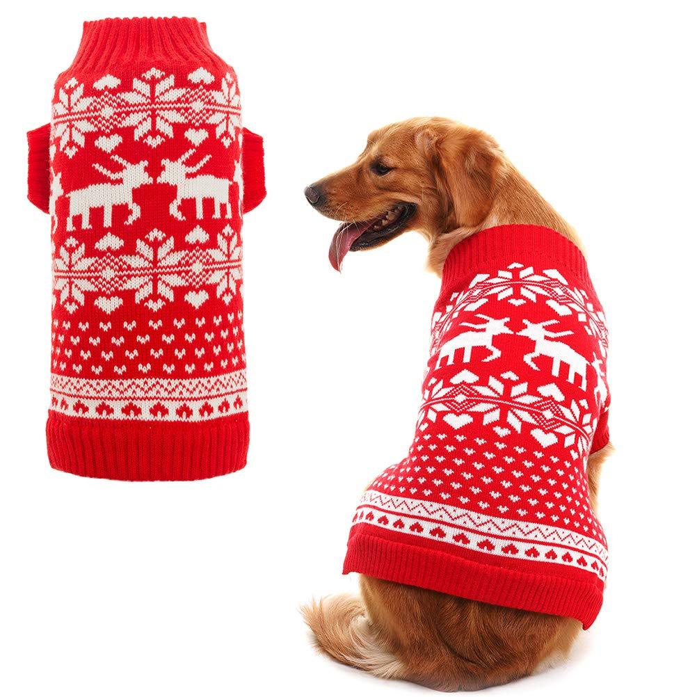 [Australia] - Orangexcel Classic Red Dog Knitted Sweater with Cute Reindeer for Puppy Pet L 