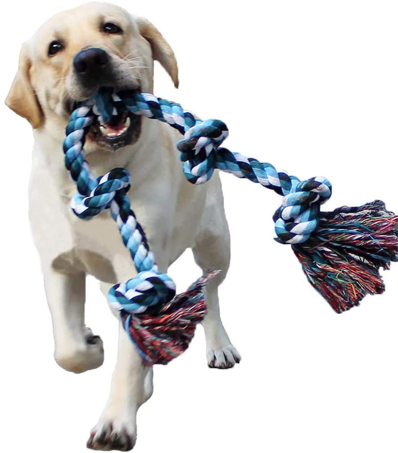[Australia] - BLUEISLAND Dog Rope Toys for Aggressive Chewers Tough Rope Chew Toys for Large and Medium Dog 3 Feet 5 Knots Indestructible Cotton Rope for Large Breed Dog Tug of War Dog Toy Teeth Cleaning blue 
