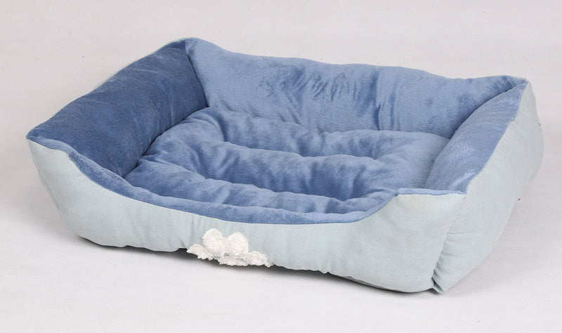 Long Rich Reversible Rectangle Pet Bed Dog Bed with Dog Paw Embroidery,Medium size, by Happycare Textiles blue - PawsPlanet Australia