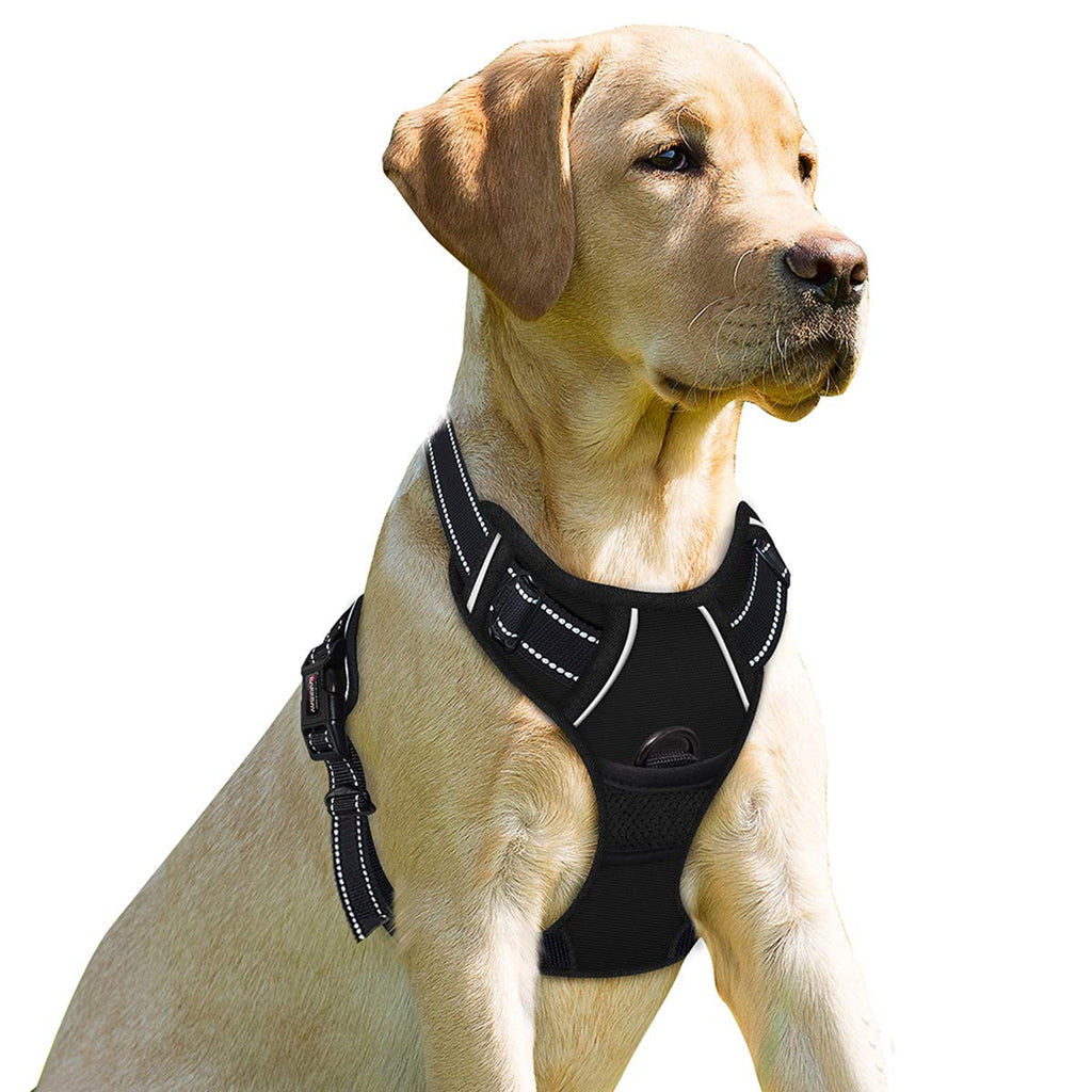 BARKBAY No Pull Dog Harness Front Clip Heavy Duty Reflective Easy Control Handle for Large Dog Walking Small(Chest:17-22") Black - PawsPlanet Australia