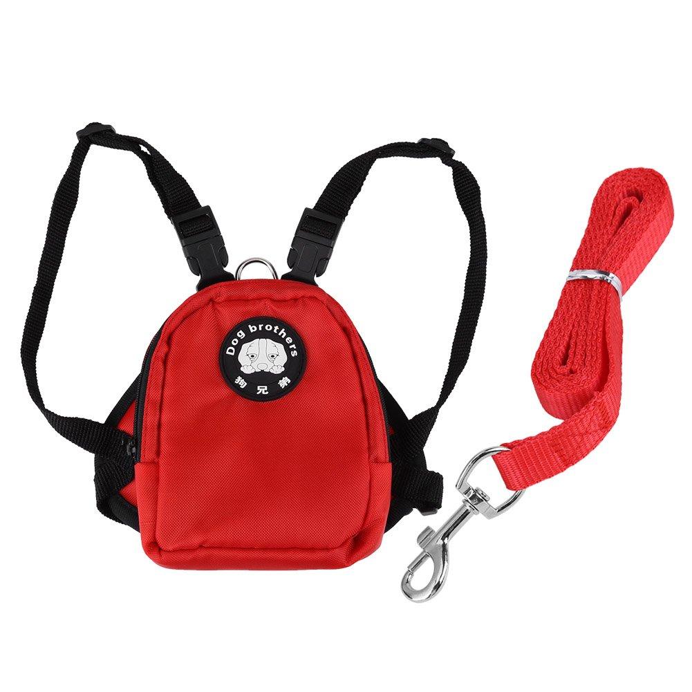 [Australia] - Filfeel Pet Backpack Leash, Small Dog Snack Storage Bag Harness with Lead Red L 
