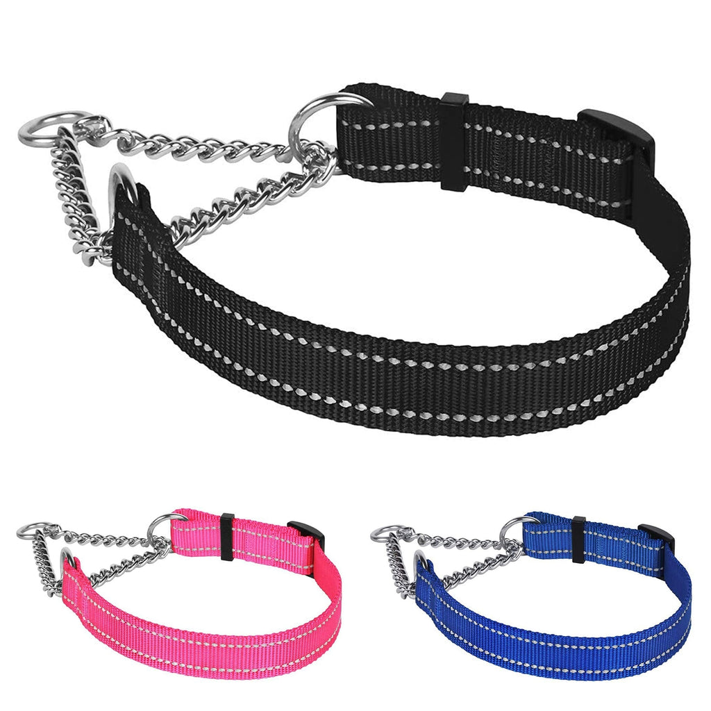 CollarDirect Martingale Dog Collar Training Adjustable Stainless Steel Chain Reflective Nylon Pet Choke Collars for Medium Large Dogs S, Neck Fit 12"-18" Black - PawsPlanet Australia