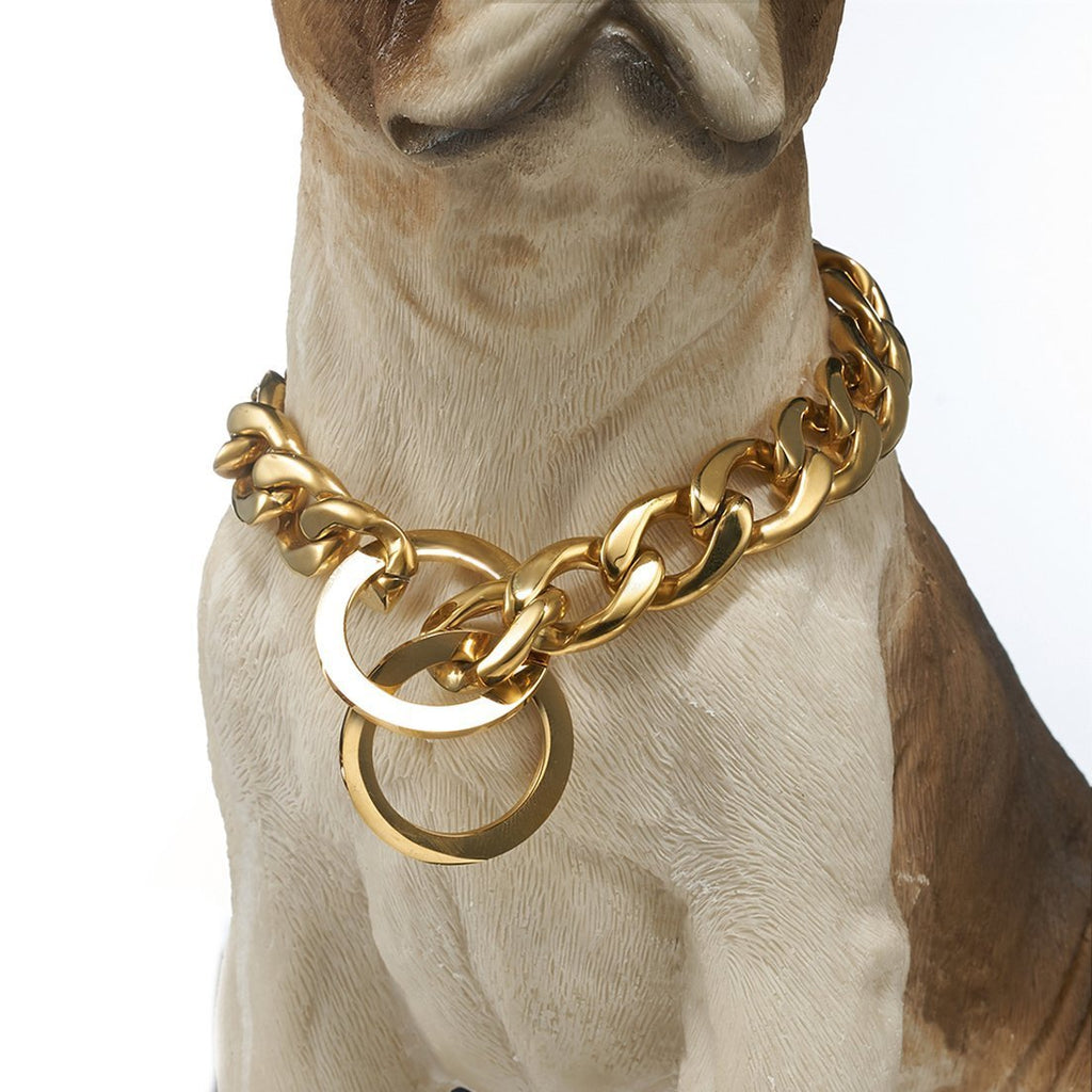 [Australia] - GZMZC 13/15/19mm Strong Gold Plated Stainless Steel NK Link Chain Dog Pet Collar Choker Necklace 12-36inch 15mm width 14" recommend dog's neck:10" 