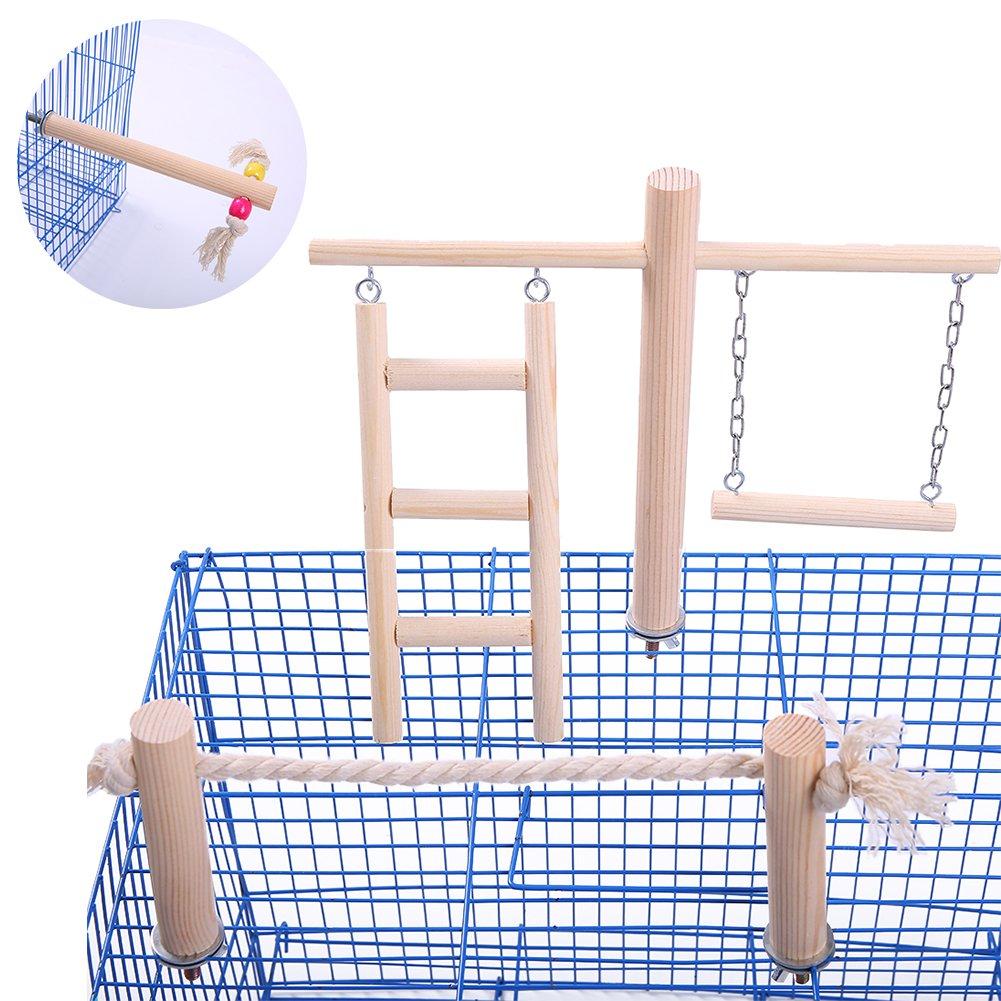 [Australia] - QBLEEV Parakeet Perches Outside Cage, Bird Swing Conure Toys Table Cage Top Play Stand Parrot Climbing Ladder Rope Perches Stands Chewing Wood Play Gyms Playground for Cockatiel Lovebirds Finches 