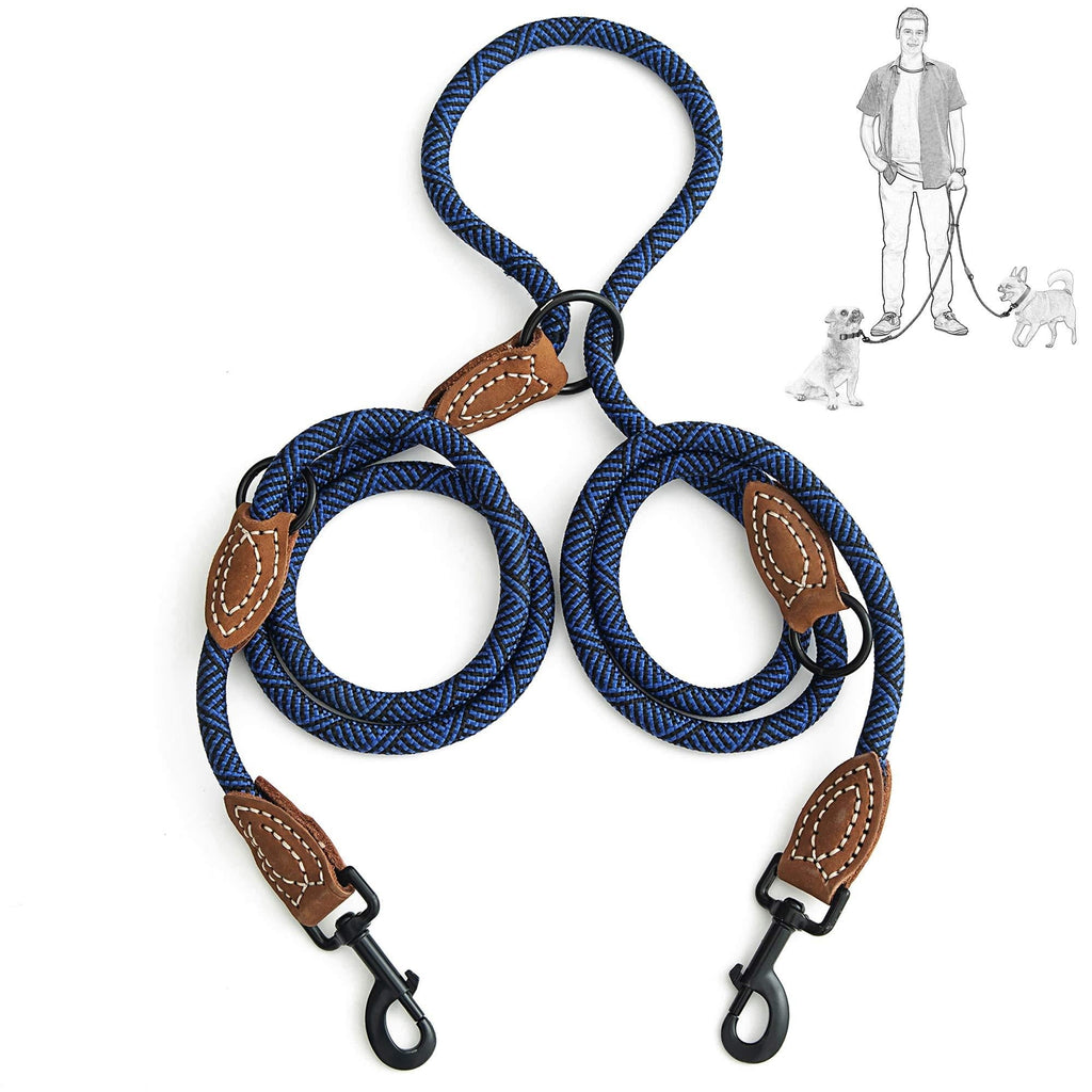 [Australia] - Mile High Life | Double Dogs Leash | Dog Slip Rope Lead | Dual Configuration | Mountain Climbing Rope 8FT with Heavy Duty Metal Sturdy Clasp (Multi- Colors) Blue 