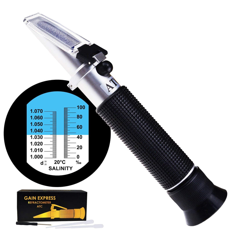 Dual Scale Salinity Refractometer ATC 0-100ppt (0-10%) & 1.000-1.070 Specific Gravity, Portable Meter Tester for Seawater Salt Sea Water Aquarium Brackish Reef Tank Marine 0-10% Salinity - PawsPlanet Australia