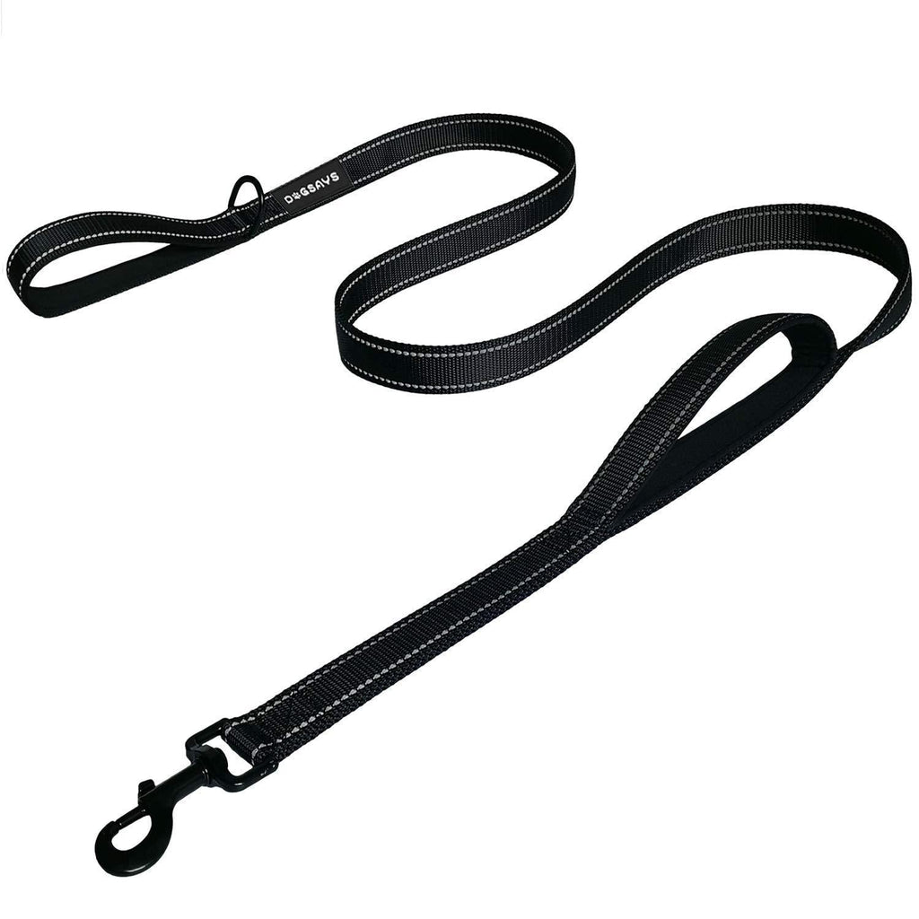 Dog Leash 6ft Long - Traffic Padded Two Handle - Heavy Duty - Double Handles Lead for Training Control - 2 Handle Nylon Leashes for Large Dogs or Medium Dogs - Reflective Leash Dual Handle (Black) - PawsPlanet Australia