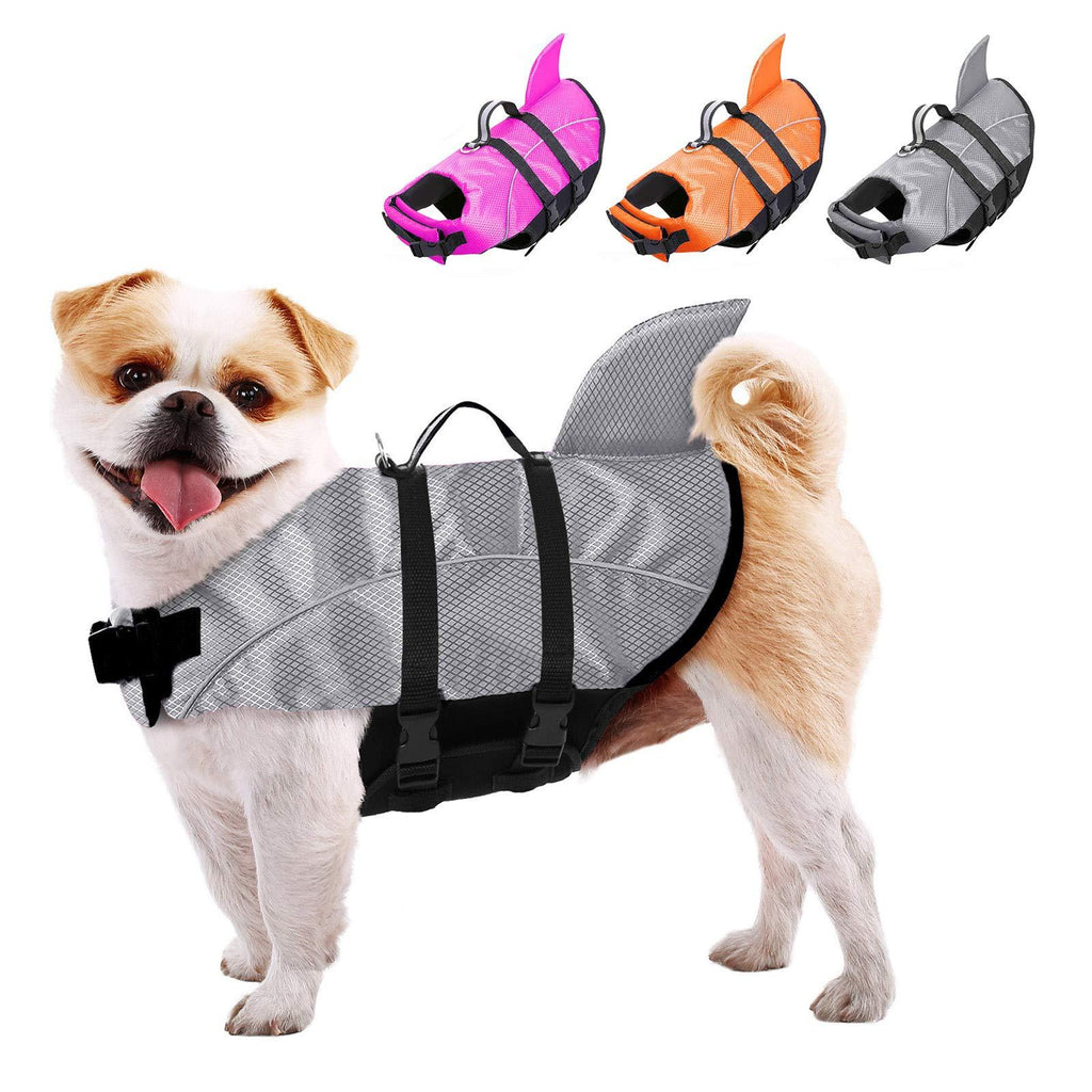 AOFITEE Dog Life Jackets Ripstop Pet Life Vest, Reflective Dog Float Coat, Safety Lifesaver Life Preserver with Shark Fin & Rescue Handle for Small Medium Large Dogs (Grey XS) X-Small Grey - PawsPlanet Australia