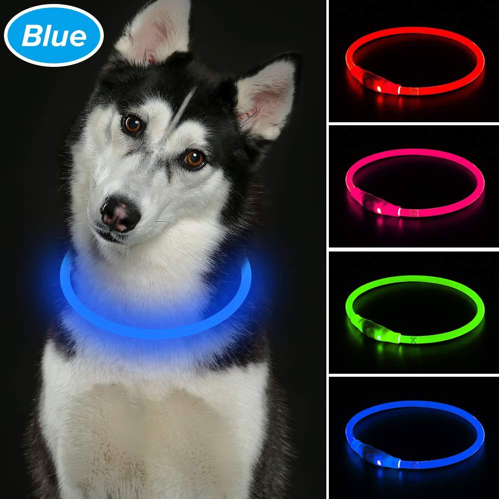 [Australia] - Vizbrite Led Dog Collar, USB Rechargeable Flashing Pet Safety Collar, Cut to Revise Length Dog Collar for Small Medium Large Dogs Bright Blue 