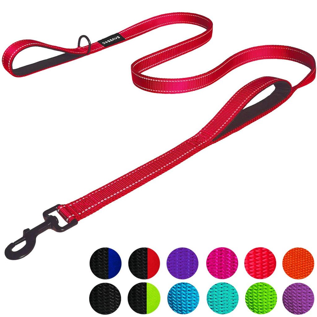 [Australia] - DOGSAYS Dog Leash 6ft Long - Traffic Padded Two Handle - Heavy Duty - Double Handles Lead for Training Control - 2 Handle Leashes for Large Dogs or Medium Dogs - Reflective Pet Leash Dual Handle Red 