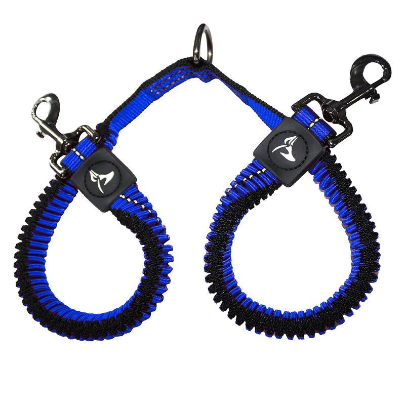 Kruz Double Dog Coupler - KZVX2- Tangle Free Dog Walking and Training Dual Extension Coupler - Comfortable, Shock Absorbing - Reflective Bungee Coupler for Two Dogs Blue Small: 5/8" x 14" - PawsPlanet Australia