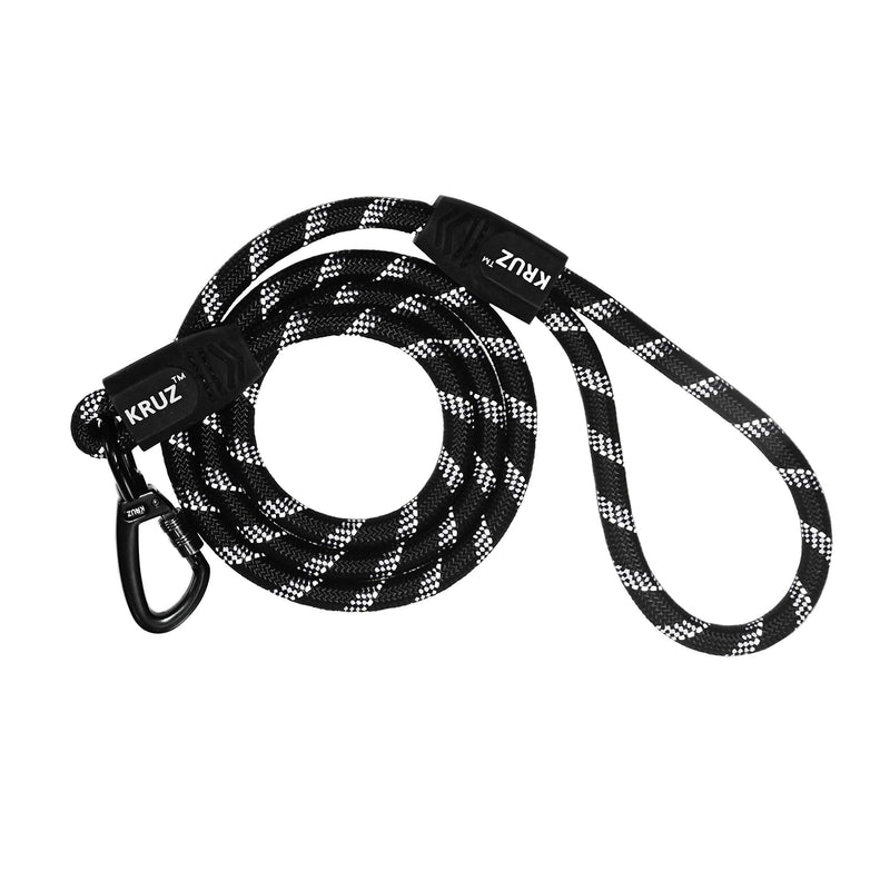 [Australia] - Kruz PET Reflective Rope Leash Black 3/8" x 4ft 