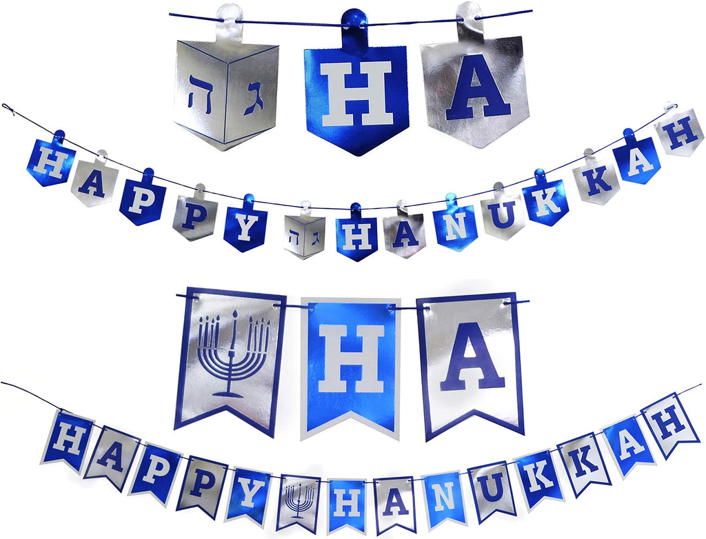 Happy Hanukkah Banner Chanukah Decorations, 2 Hannukah Banners - 5 Feet In Length Dreidel & Flag Banner Set - PawsPlanet Australia